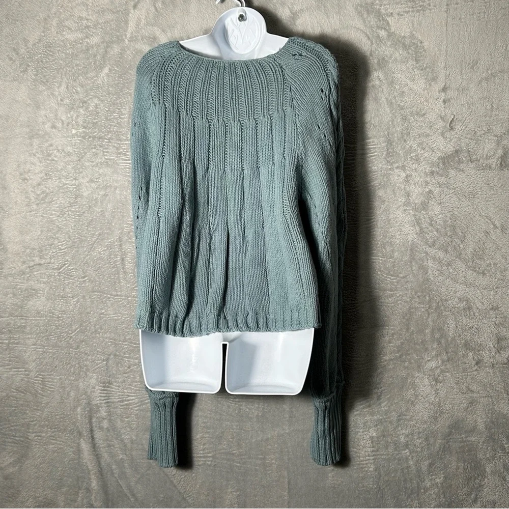 Free People Sandre Sweater Womens‎ Large Green Oversized Cable Knit Boho Cozy